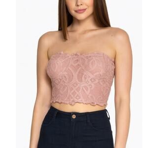 Free People Pink Lace Strapless Top